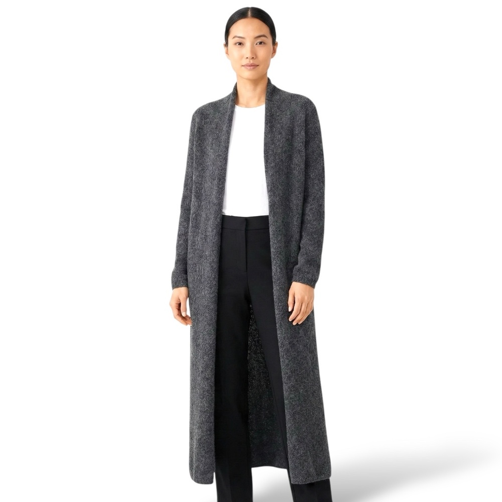 Long Charcoal Open-Front Maxi Cardigan Sweater